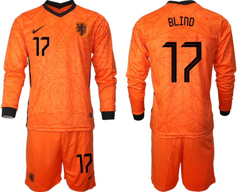 Men 2021 European Cup Netherlands home long sleeve #17 soccer jerseys